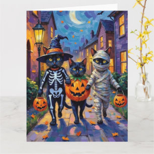 Carte Chats noirs en costumes d'Halloween