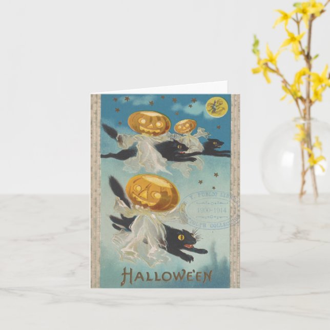 Carte Chats noirs et fantômes de citrouille Halloween Vi (Fleur jaune)