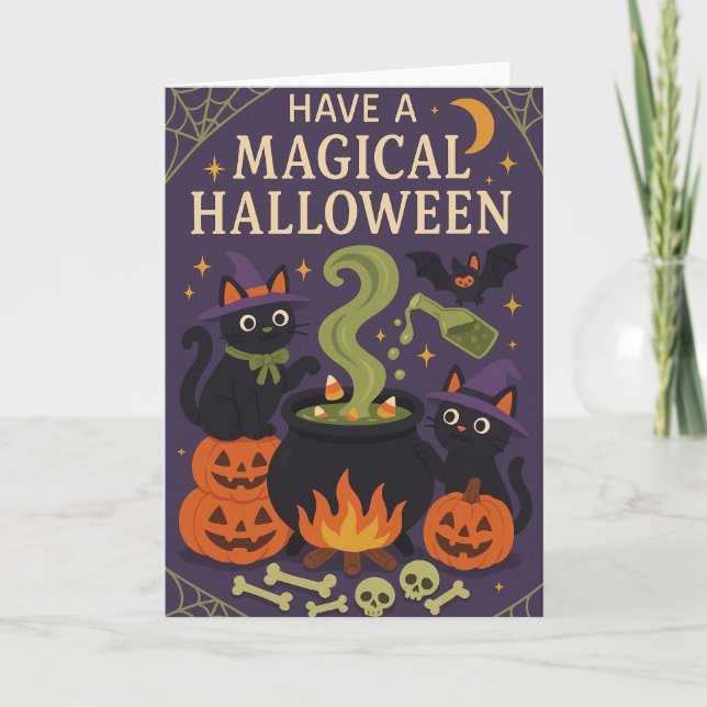 Carte Chats noirs mignons Halloween effrayant  (Devant)