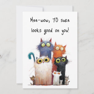 Carte Chats originaux avec de grands yeux pour un 70e an