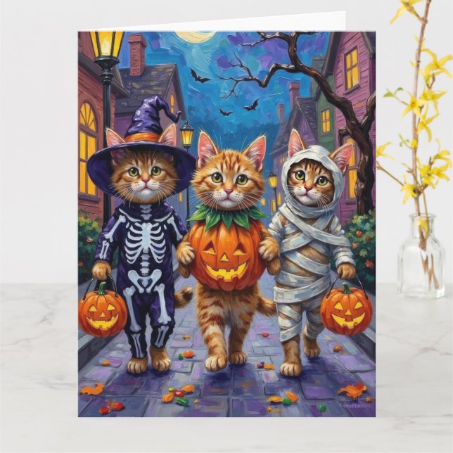 Carte Chats Persans Trick-or-Treating  Costumes d'Hallow (Fleur jaune)