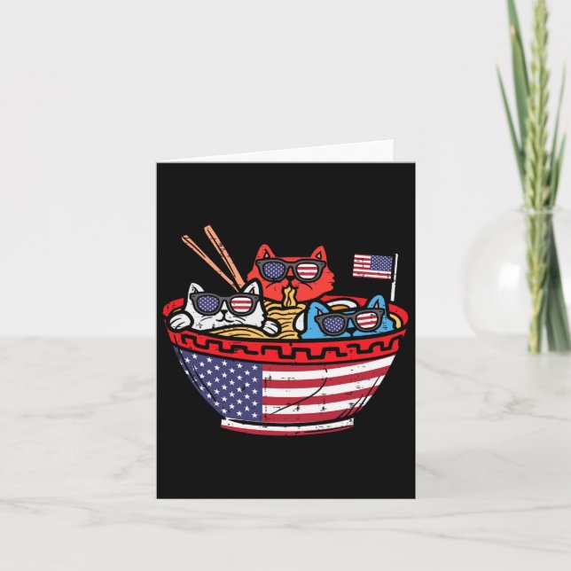 Carte Chats Ramen Anime Drapeau Américain Usa Funny 4th  (Devant)