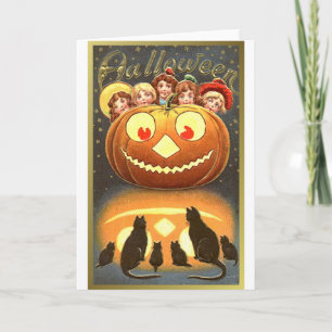 Carte Chats regarder les enfants et Citrouille Halloween