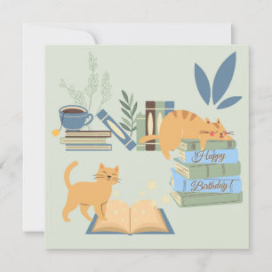 Carte Chats sur livres Anniversaire