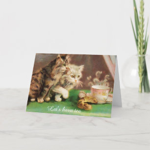 Carte Chats vintage à l'heure du thé personnalisés