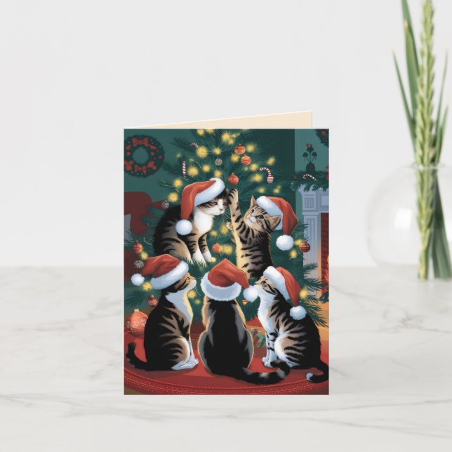 Carte Chats vintages mignons Noël (Devant)