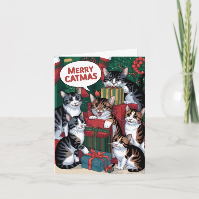 Carte Chats vintages mignons Noël (Devant)