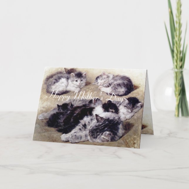 Carte CHATTE AVEC SES CHATONS / Fête des Mères (Devant)