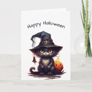 Carte Chatte noire mignonne sorcière Halloween