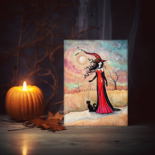 Carte Chatte Sorcière de Promenade d'Automne Art d'Hallo (Créateur téléchargé)