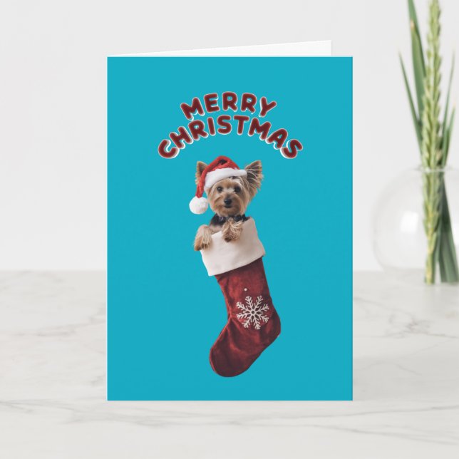 Carte Chaussette de Noël de Yorkie mignon (Devant)