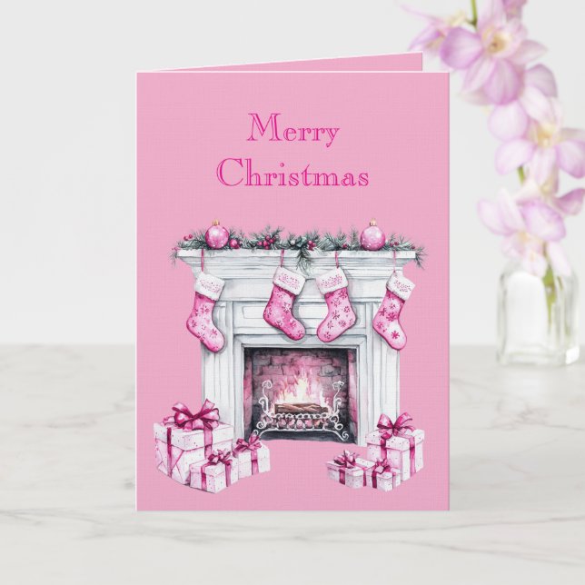 Carte Chaussette de Noël Pink Glam Cheminée (Orchidée)