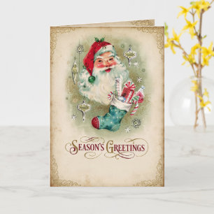 Carte Chaussettes de Noël Vintage Retro Santa