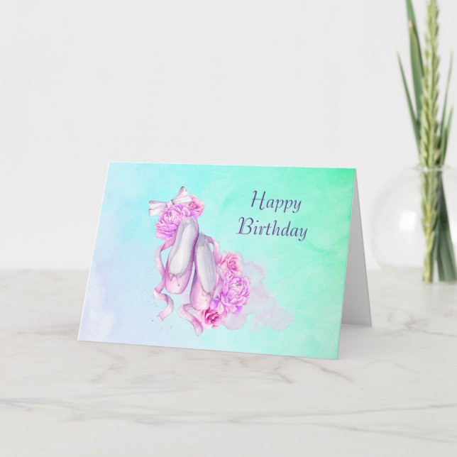 Carte Chaussons de Ballet Aquarelle Rose Joyeux Annivers (Devant)