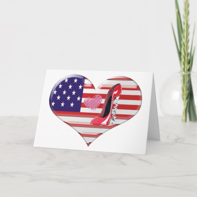 Carte Chaussure de coeur de stylet américain de drapeau (Devant)
