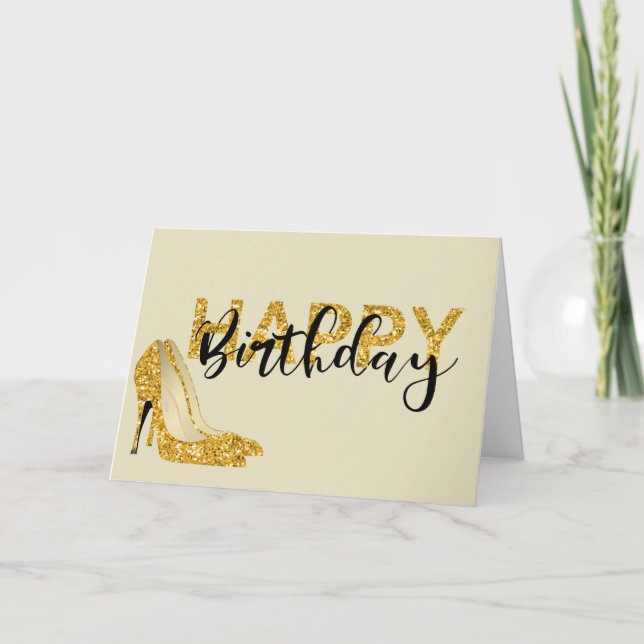 Carte Chaussures à talons Gold Glam Glitter Joyeux Anniv (Devant)