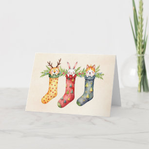 Carte Chaussures d'animaux Aquarelle Noël