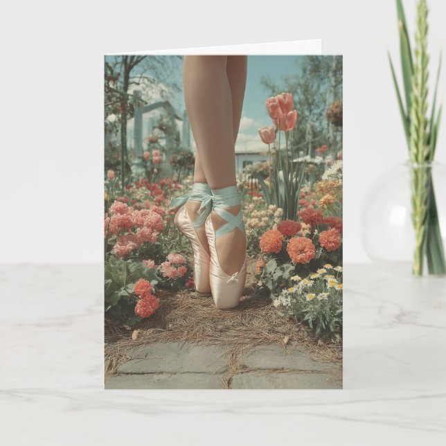 Carte Chaussures de ballet sur pointes dans un jardin fl (Devant)