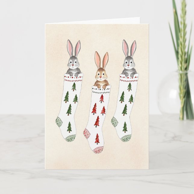 Carte Chaussures de lapin Aquarelle Noël (Devant)