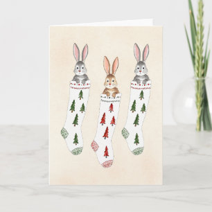 Carte Chaussures de lapin Aquarelle Noël