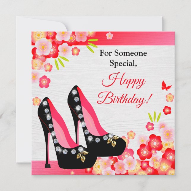 Carte Chaussures Noires Avec Diamant & Or Anniversaire (Devant)