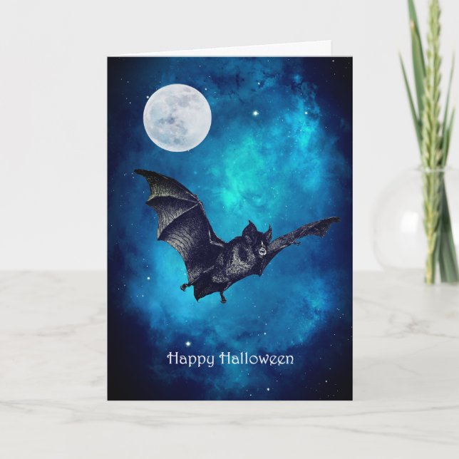 Carte Chauve-souris effrayante volant Halloween (Devant)