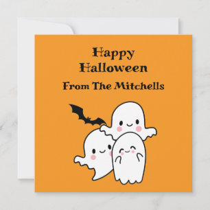 Carte Chauve-souris fantôme d'Halloween orange moderne s