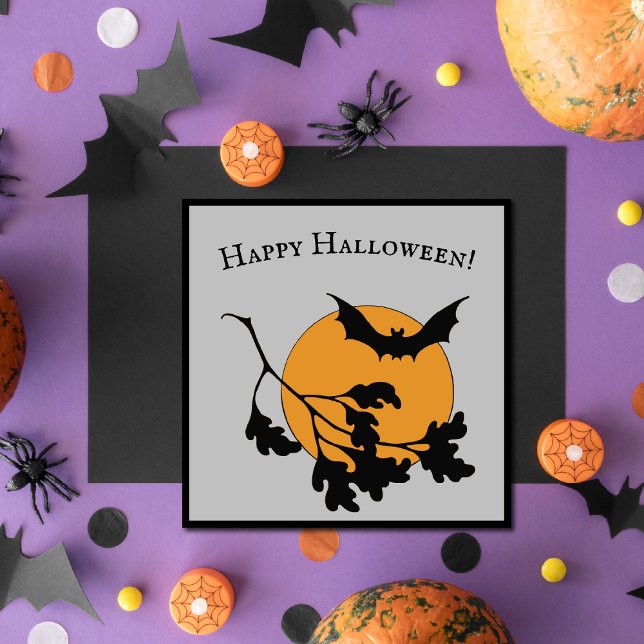 Carte Chauve-souris vintage d'Halloween orange lune (Créateur téléchargé)