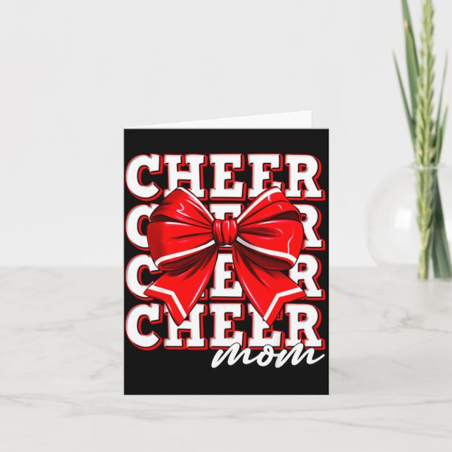 Carte Cheer Mom Cheerleader Bow Biggest Fan Red Team  (Devant)