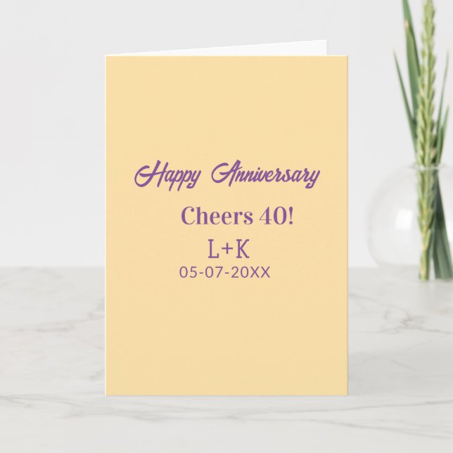 Carte Cheers 40 happy anniversary purple orange pastel n (Devant)
