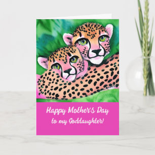Carte Cheetah Cub rose + Maman Godgirl Fête des mères
