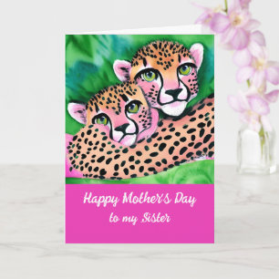 Carte Cheetah Cub rose + Maman Soeur Fête des mères