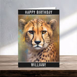 Carte Cheetah Portrait Joyeux Anniversaire Nom<br><div class="desc">Cheetah Portrait Bonne Carte de nom d'anniversaire</div>