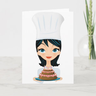 Carte Chef femme gâteau d'anniversaire