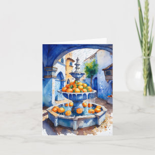 Carte Chefchaouen Maroc Fontaine orange Aquarelle