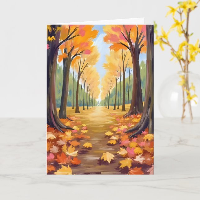 Carte Chemin de forêt d'automne doré Feuillage aquarelle (Fleur jaune)