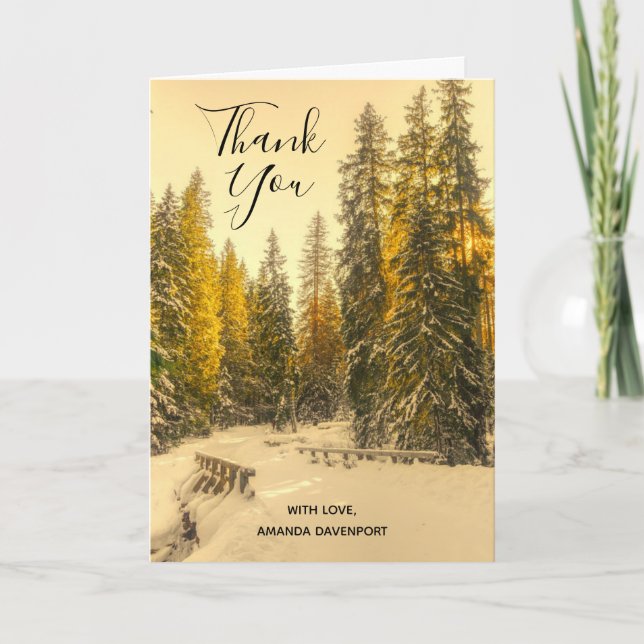 Carte Chemin enneigé d'hiver avec des pins Merci (Devant)