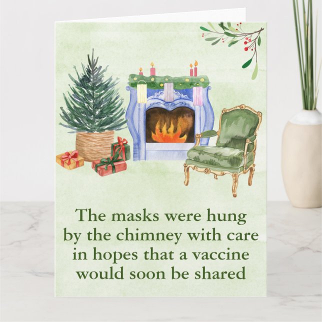 Carte Cheminée de Noël à l'aquarelle Masques 2021 (Devant)