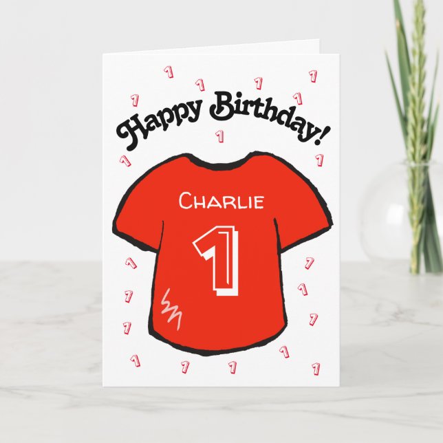 Carte chemise de football rouge pour le 1er anniversaire (Devant)