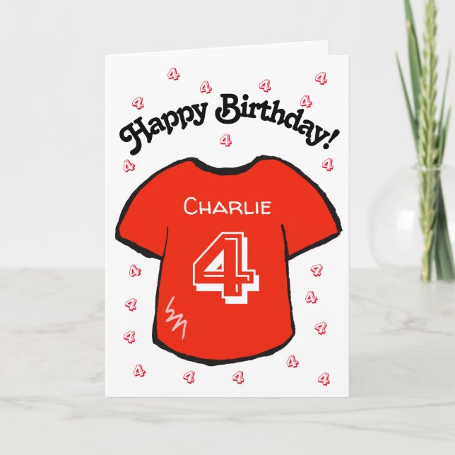 Carte chemise de football rouge pour le 4ème anniversair (Devant)