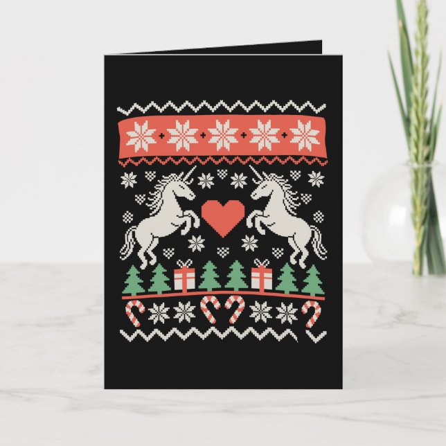 Carte Chemise de Noël démodée Licorne Xmas Saison des Fê (Devant)