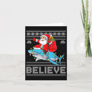 Carte Chemise de Noël laide Santa à cheval sur un requin