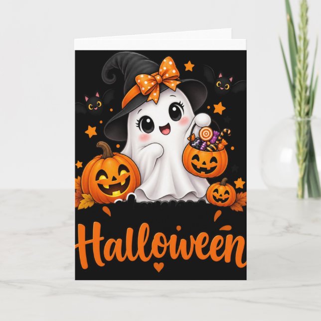 Carte Chemise Halloween Fantôme Mignon – Joy Halloween C (Devant)