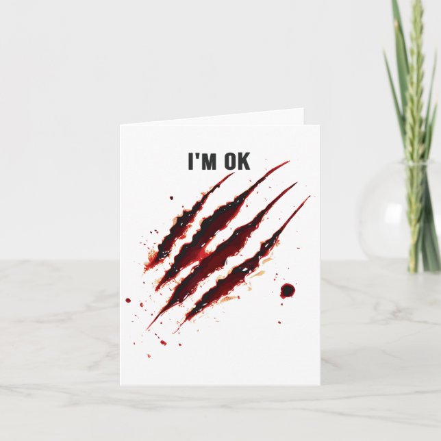 Carte Chemise sanglante Je suis OK Splatter sang déchiré (Devant)