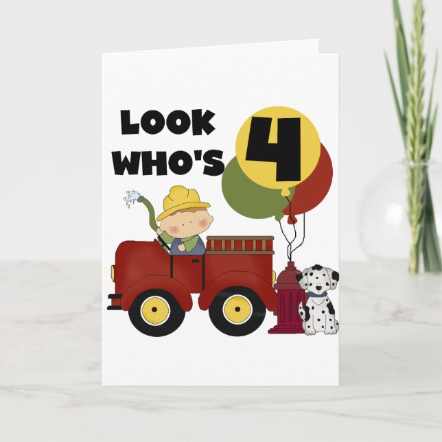 Carte Chemises et cadeaux Fireman 4ème anniversaire (Devant)