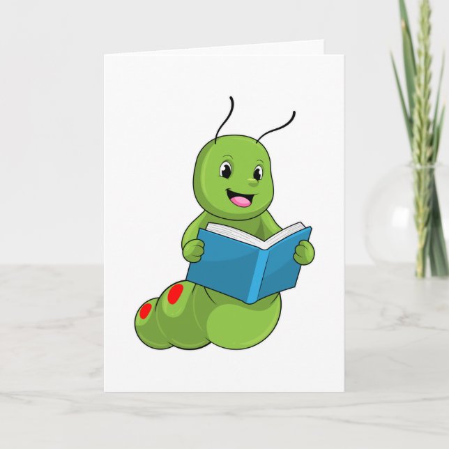 Carte Chenille à Reading avec livre (Devant)