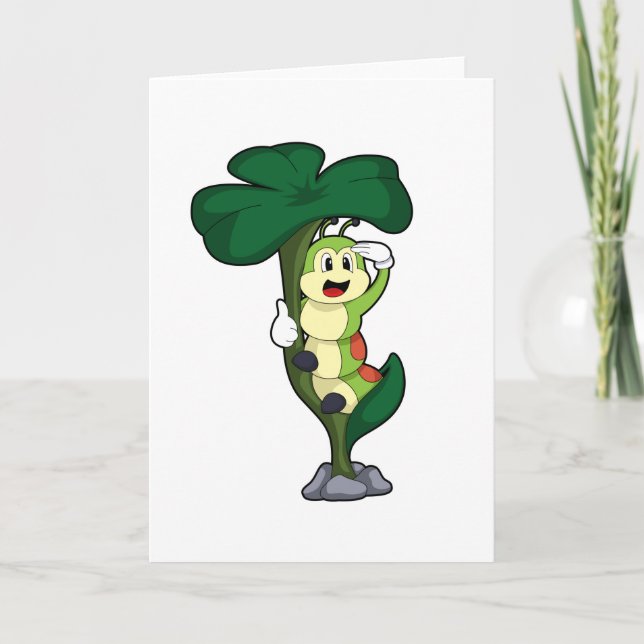 Carte Chenille avec feuille (Devant)