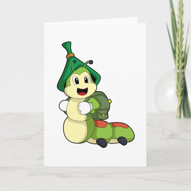 Carte Chenille comme élève avec cartable (Devant)