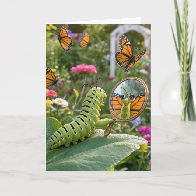 Carte Chenille d'anniversaire rêvant d'être un papillon (Devant)