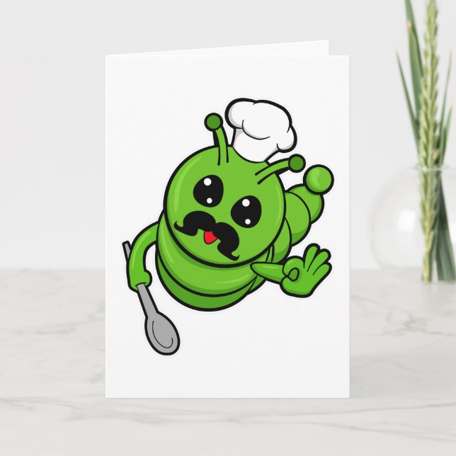 Carte Chenille en cuisinier avec cuillère (Devant)
